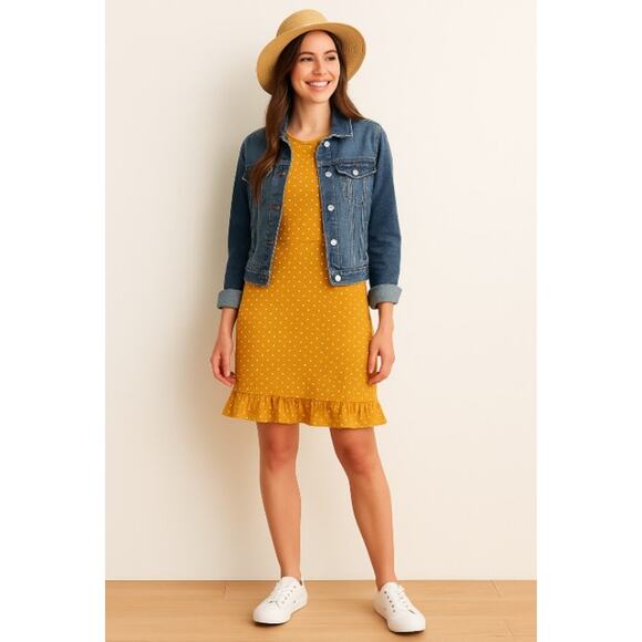 Old Navy Women’s XS Yellow Polka Dot Ruffle Hem Dress Casual Summer - Picture 1 of 6